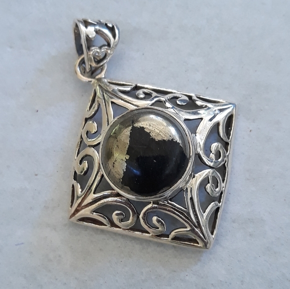 Pyrite in Magnetite Sterling Silver Pendant - Picture 7 of 8